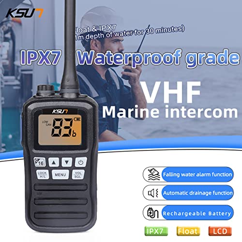 Image of Handheld Two-Way VHF Marine Radio IPX7 Waterproof,LED Screen,10 NOAA Weather Channels,Flashing Light,Falling Water Alarm KSUN P25 (1 Pack)