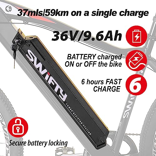 Swifty All Terrain Elektrische fiets, Shimano-schakeling met 7 versnellingen, tot 30 kilometer met één lading, elektrische fietsen voor volwassenen - Afbeelding 3
