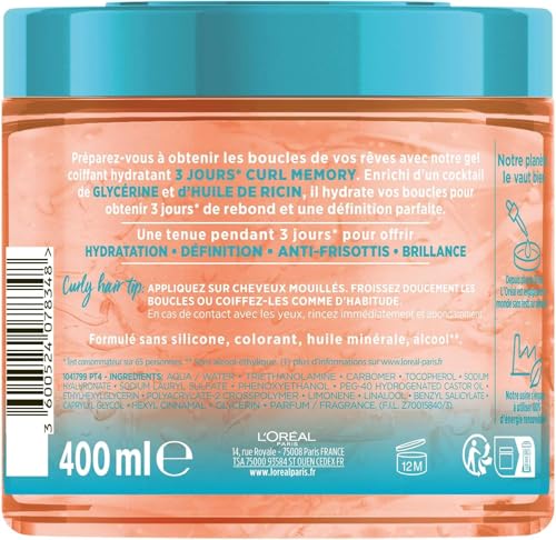 Image of L'Oreal Paris Elvive Dream Lengths Curls Moisturising Styling Gel 400ml for Curly Hair Long Lasting Curl Definition Frizz Control Hydration Soft Bouncy Curls for Dry and Wavy Hair