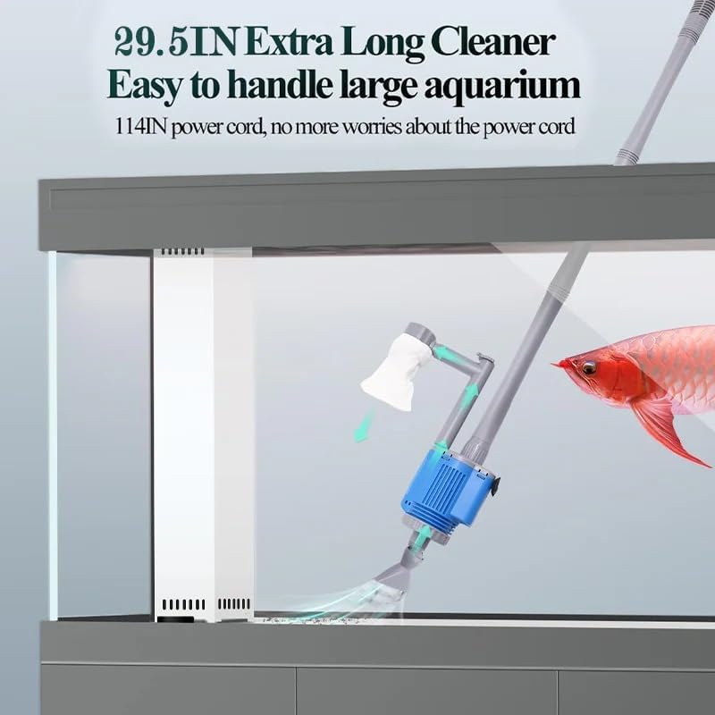 Electric Aquarium Gravel Cleaner with Filter, Upgraded 6-in-1 Automatic Water Changer & Sand Washer, 2000L/H Adjustable Flow for Freshwater & Saltwater Fish Tank Cleaning