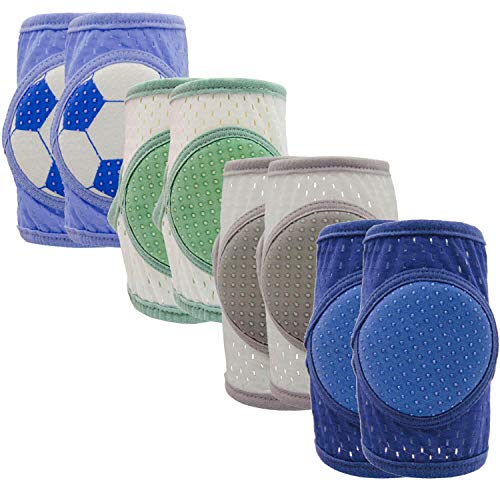 Alpurple 4 Pairs Baby Crawling Cotton Anti Slip Knee Pads- Toddlers Adjustable Breathable Elbow Pads, Warmer Crawling Safety Protective Cover