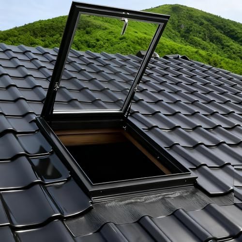 Skylight Roof Window - Flush Mount Access Hatch Security Door for Attics & Roofs, Opens for Natural Light, 32x38in (81x96cm) - Durable & Weatherproof Design