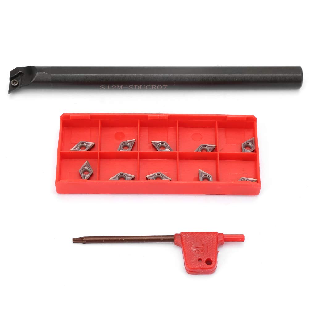 S12M-SDUCR0 - Portaherramienta de torneado de garganta de torneado de torneado de torneado de torneado + almohadillas de carburo 10 piezas DCMT0702 + llave para una variedad