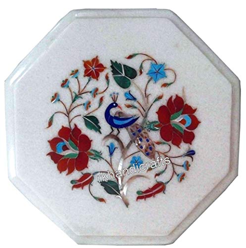 12 x 12 Inches Marble Sofa Side Table Top White Octagon Shape Coffee T