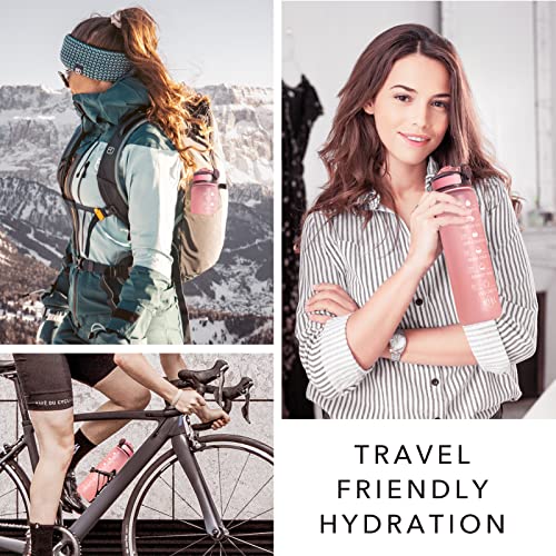 Image of HYETA 32 OZ Water Bottle with Times to Drink and Straw, Motivational Timed Marker Water Bottles with Strap, Leakproof & BPA Free, 1 Liter Reusable Sports Water Bottle for Fitness, Gym & Outdoors, Lotus Matte