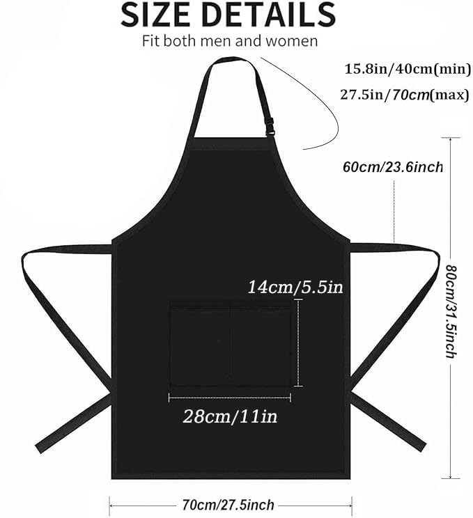 SUJIBHI Kitchen Apron Adjustable Cotton Apron with 2 Pockets Cooking Kitchen Chef Women Men Aprons for Women Men Home Kitchen Baking Butchers BBQ Restaurant Coffee House (Black) - Image 2