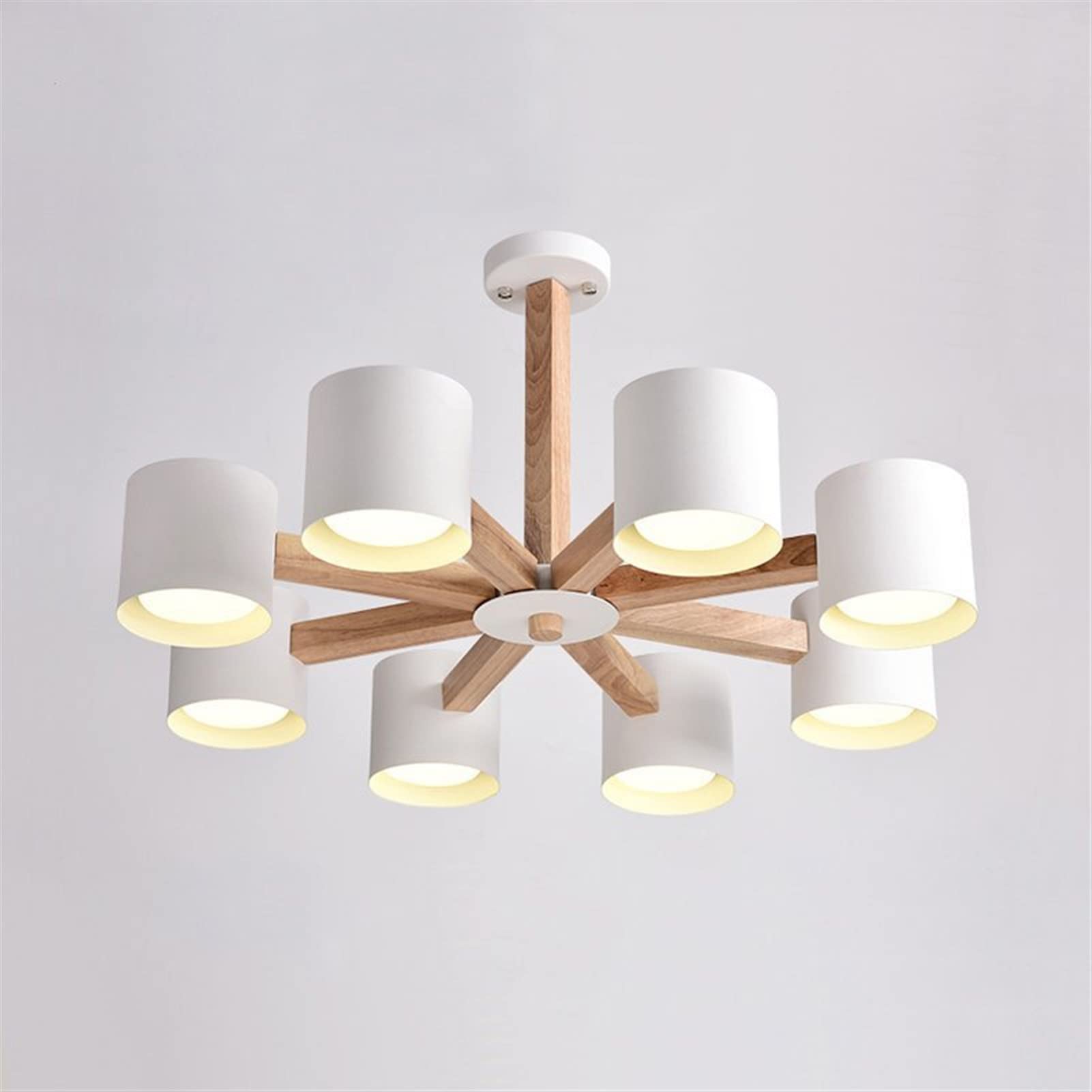 RRJJ Pendant Lights, LED Chandelier with White Iron Lampshade Compatible with Foyer Modern Wooden Ceiling Mounted Lustres Wood Dining Lights (Color : Low 6 Lights White),Led Chandeliers