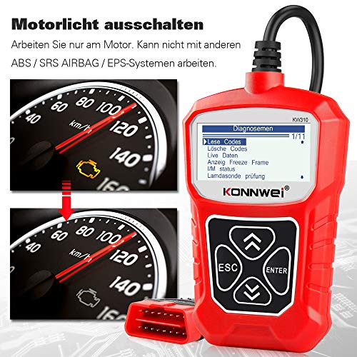 Foto von KONNWEI KW310 OBD2 Diagnosegerät Universal Auto Diagnosegerät Automotor Fehler-Code Scanner für 16-Pin OBDII/EOBD/CAN Protokoll KFZ in Deutsch