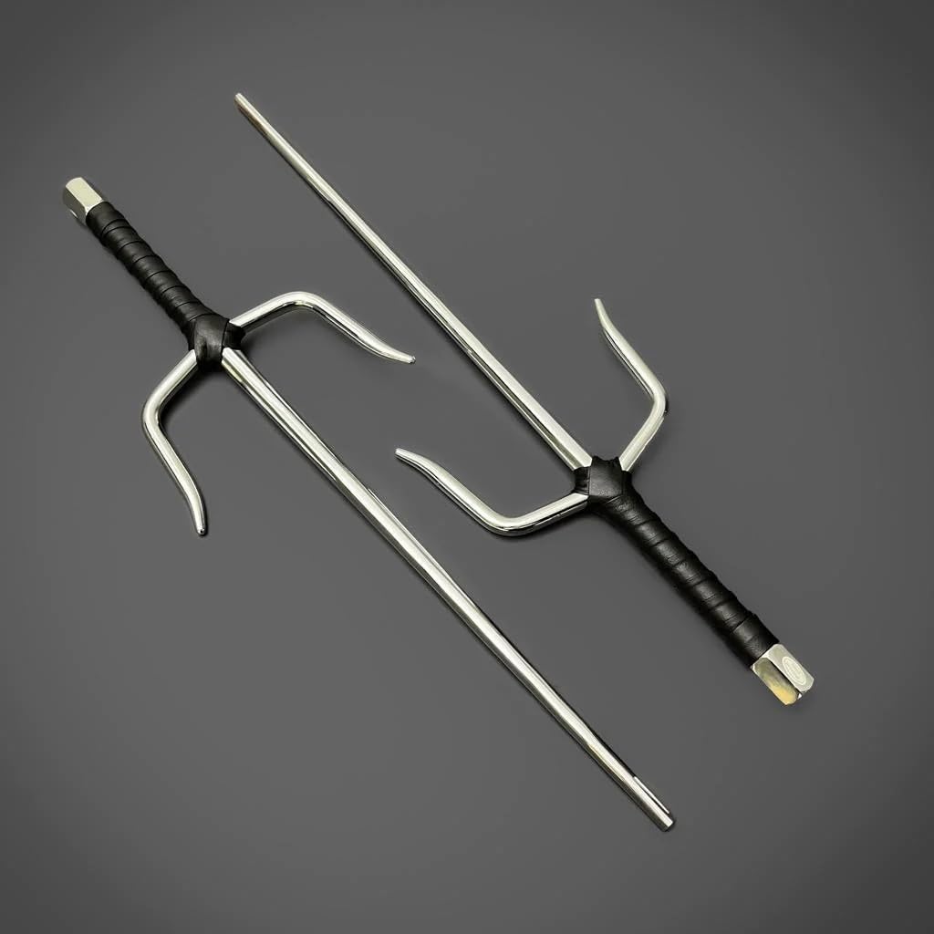 Inspirit Art Tiger Claw Octagon Twin Sai: 19-Inch Stainless Steel Ninja Swords for Martial Arts Enthusiasts - The Ultimate Gift for Sword Enthusiasts, Black, Silver, HNDMRT6521012547658