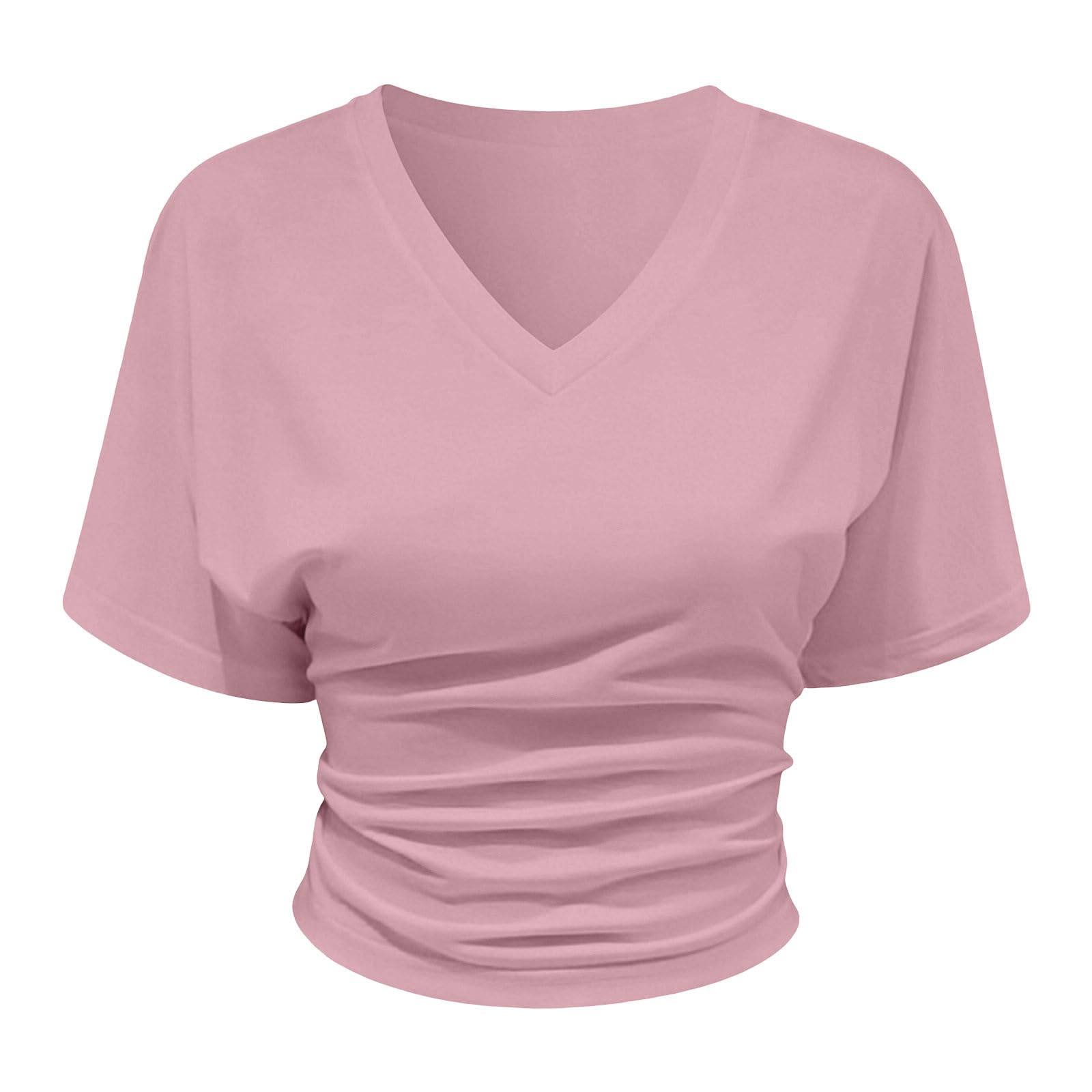 T-shirt damski, na lato, elegancki, dekolt w serek, koszulka basic, z krótkim rękawem, jednokolorowa, oversize, dla kobiet, nastolatków, dziewcząt