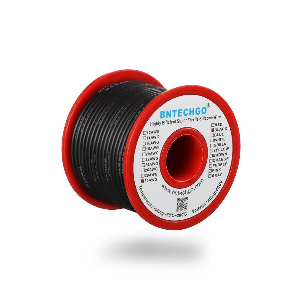 BNTECHGO 30 Gauge Silicone Wire Spool Red and Black Each 50ft 2 Separate Wires Flexible 30 AWG Stranded Tinned Copper Wire