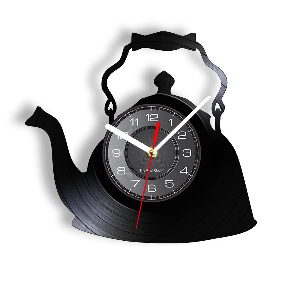 Smotly Black Vinyl Wall Clock, Teapot Pattern-Shaped Analog Clock, Is A Wall Clock Gift For Tea Lovers.