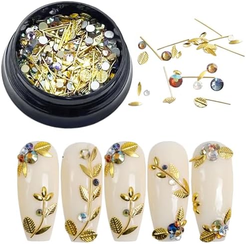 Leaf Nail Charms, Gold leaves Metallic Mini Nail Art Decals 3D Metal