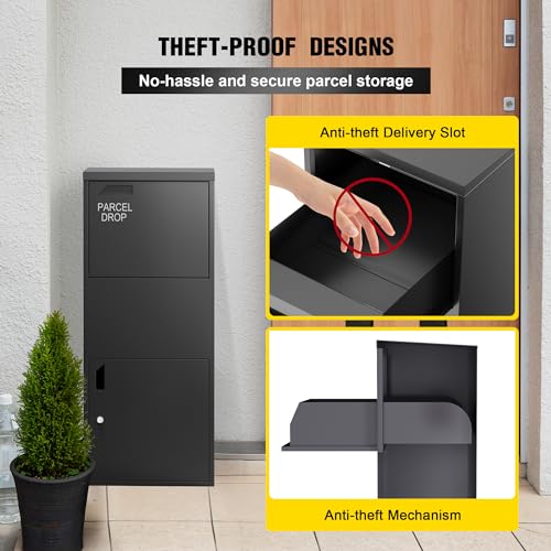 Image of Merapi Pre-Assembled Package Delivery Box, No-Install Parcel Drop Box, Weatherproof Anti-Theft Steel Design (Cast Iron Black)