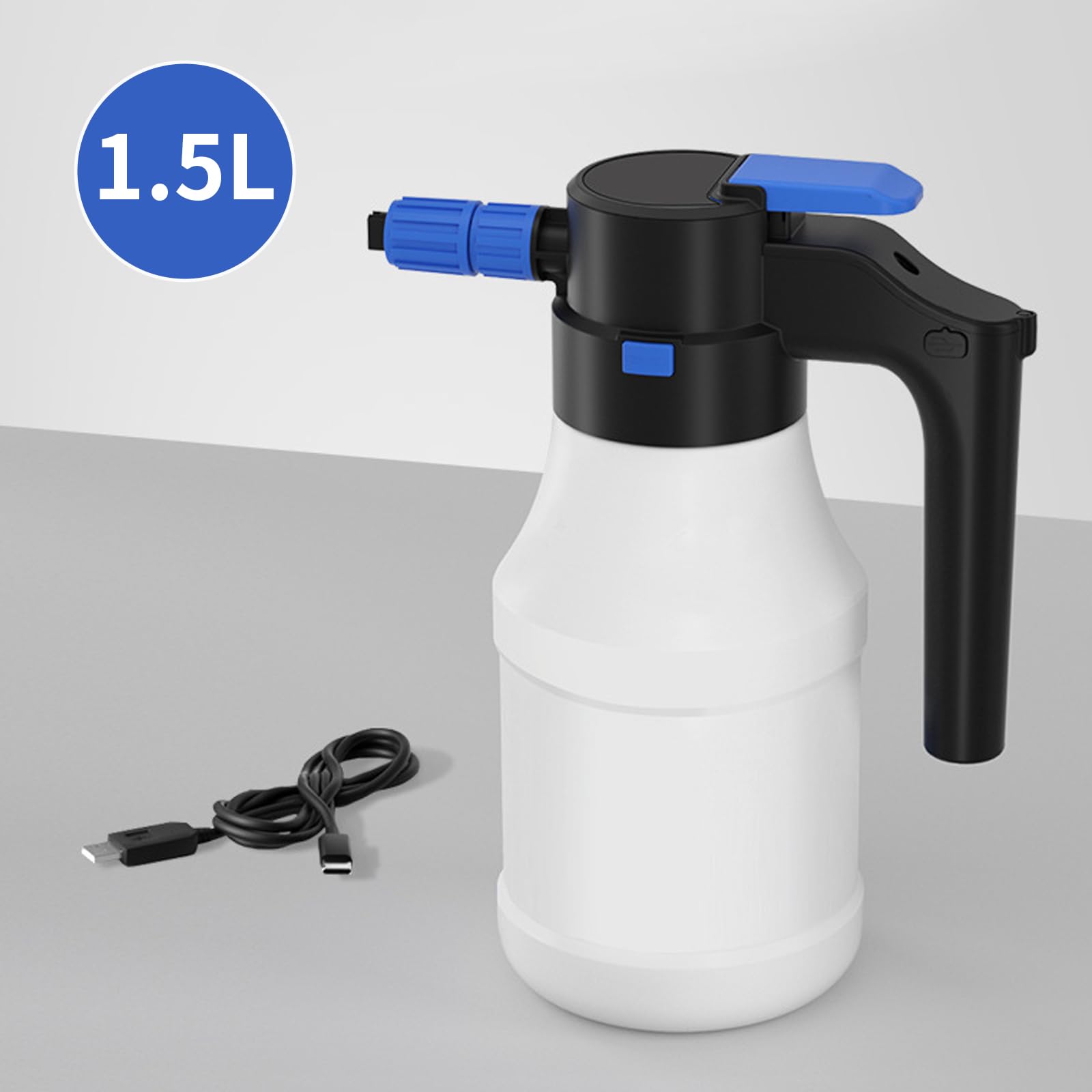 Elektryczny spryskiwacz piany, 1,5 l, USB, zasilany bateriami, opryskiwacz ciśnieniowy do czyszczenia samochodów, roślin ogrodowych (1,5 l)