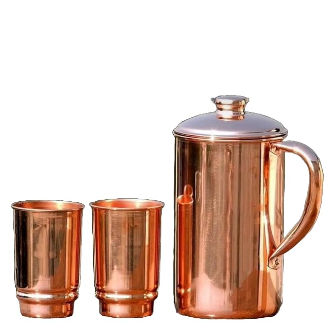 Copper Pitcher with Lid & 2...