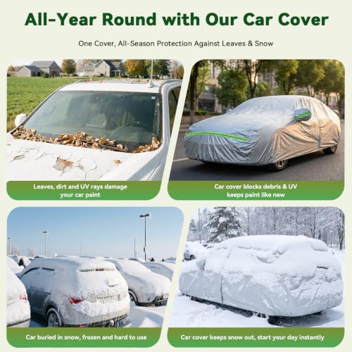 Image of AUQDD 6-Layers Premium SUV Car Cover Waterproof All Weather Weatherproof UV Sun Protection Snow Dust Storm Resistant Outdoor Exterior Custom Form-Fit Full Padded Car Cover with Straps 188 inch-200 inch K8