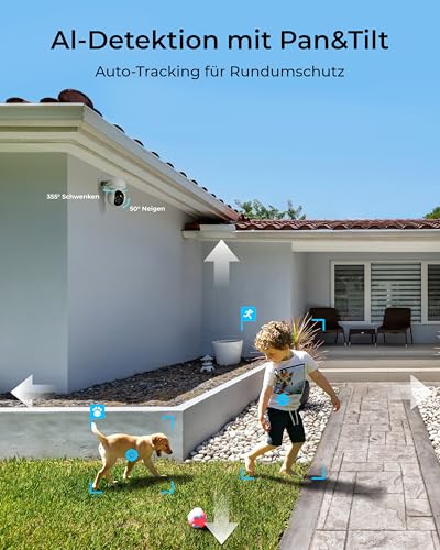 Reolink 4K PoE Überwachungskamera Set Aussen, 355° Schwenken, 50° Neigen, Auto-Tracking, Person-/Fahrzeug-/Tiererkennung, mit 2TB HDD, 24/7 Aufzeichnung, 8-Kanal NVR, für Outdoor & Innen, RLK8-800PT4