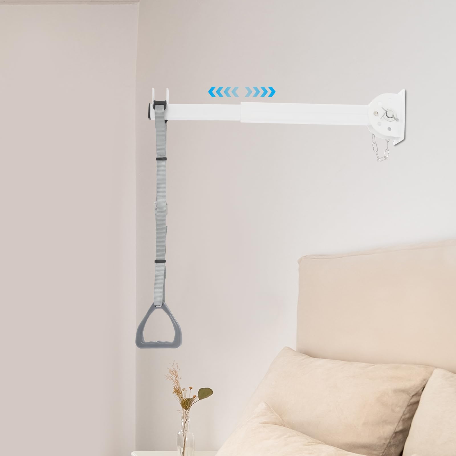Barra de trapecio de cama para ancianos y ayuda a la movilidad, barra de asistencia ajustable para camas de hospital, hogar y cuidado, capacidad de peso de 180 kg, ajuste de 5 ángulos (0°-180°), riel