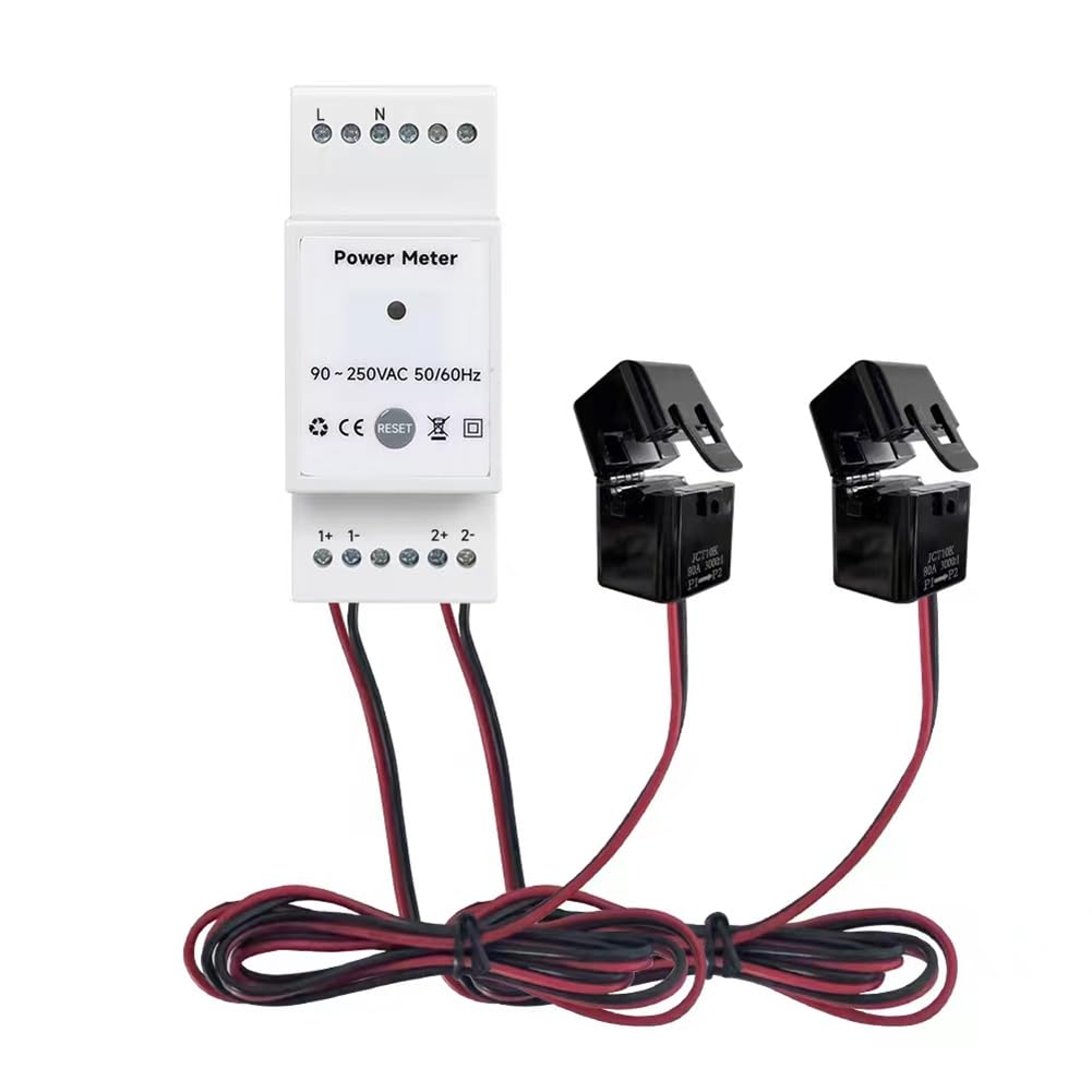 Contador de Energía WiFi Tuya Smart Life Bidireccional Carril Din de 2 Canales con Monitor de Aplicación CT 80A Energía de Exportación e Importación