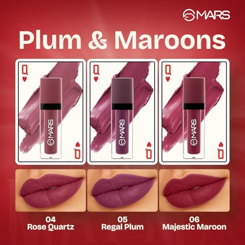 Image of MARS Queen of Mattes Liquid Lipsticks Box Set of 3 (13.5 ml) (PLUMS & MAROONS) | Smudgeproof & Transferproof | Intense Swipe Pigmentation | Long-Lasting Wear