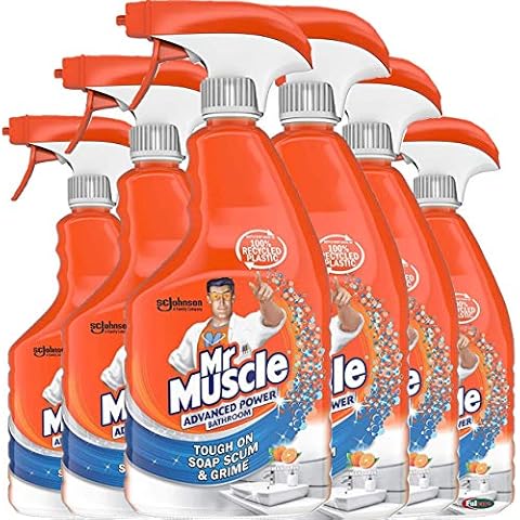 Mr Muscle Bathroom Spray Cleaner Advanced Bathroom Cleaner for Soap, Scum & Grime, Limescale Remover, Descaler, Antibacterial, Toilet, Shower, Sink, Bath 750ml Bulk Buy of 6 Cover