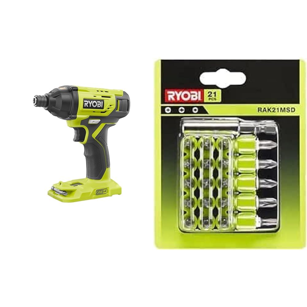 RYOBI - Visseuse à Chocs 18 V ONE+ (Batterie et Chargeur non Inclus) pour Visser, Dévisser,Boulonner & Coffret antichocs 31 accessoires de vissage : 30 embouts PH/PZ/SL/HEX/TX + 1 porte-embout