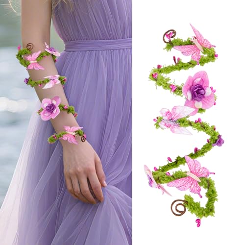 Enchanted Fairy Arm Wraps - 2-Piece Elven Cuffs with Moss, Flowers, and Butterflies for Fantasy Costume Parties, LARP, Halloween, and Cosplay - Image 4