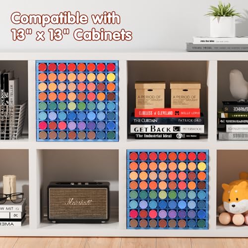 Image of Krafetto 2 Pack 64 Grids Paint Organizer Storage Rack, Wall-mountable Craft Paints Holder, Paint Bottle Organizer Rack Stand for 2 oz Acrylic Craft Paints, Blue