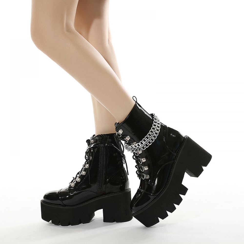 PROMI Tacones Altos Cadena De Zapatos De Mujer De Fondo Grueso Tacón Alto Grueso Botas Cortas