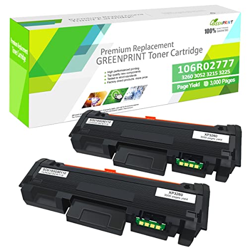 GREENPRINT 2 Black Compatibe Toner Cartridges 3260 3215 3225 3052 High Capacity 3000 Pages 106R02777 for Printers Xerox Phaser 3052 3260 3260DI 3260DNI Xerox WorkCentre 3215 3215NI 3225 3225DNI