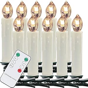 Hengda LED Weihnachtskerzen Kabellos, Christbaumkerzen Kabellos, mit Fernbedienung Timer, LED Kerzen Dimmbar, IP44, für Weihnachtsbaum, Weihnachtsdeko