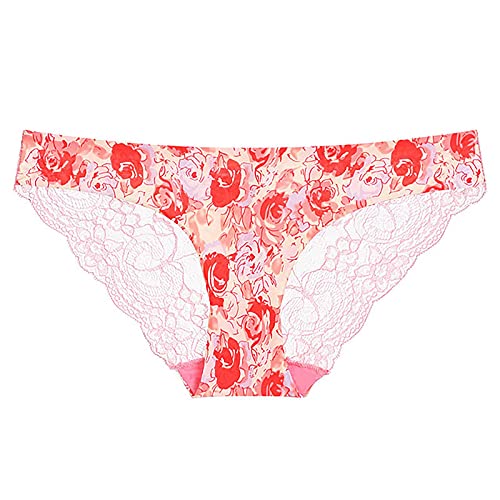 Culottes en Dentelle Femmes Sexy StringsTaille Basse Mémoires évider Shorties Chic Sexy Slips Ouverte Flexible G-String T Dos Underwear Sexy Triangle Lingerie Tentation Respirant (Pink, XXL) Cover