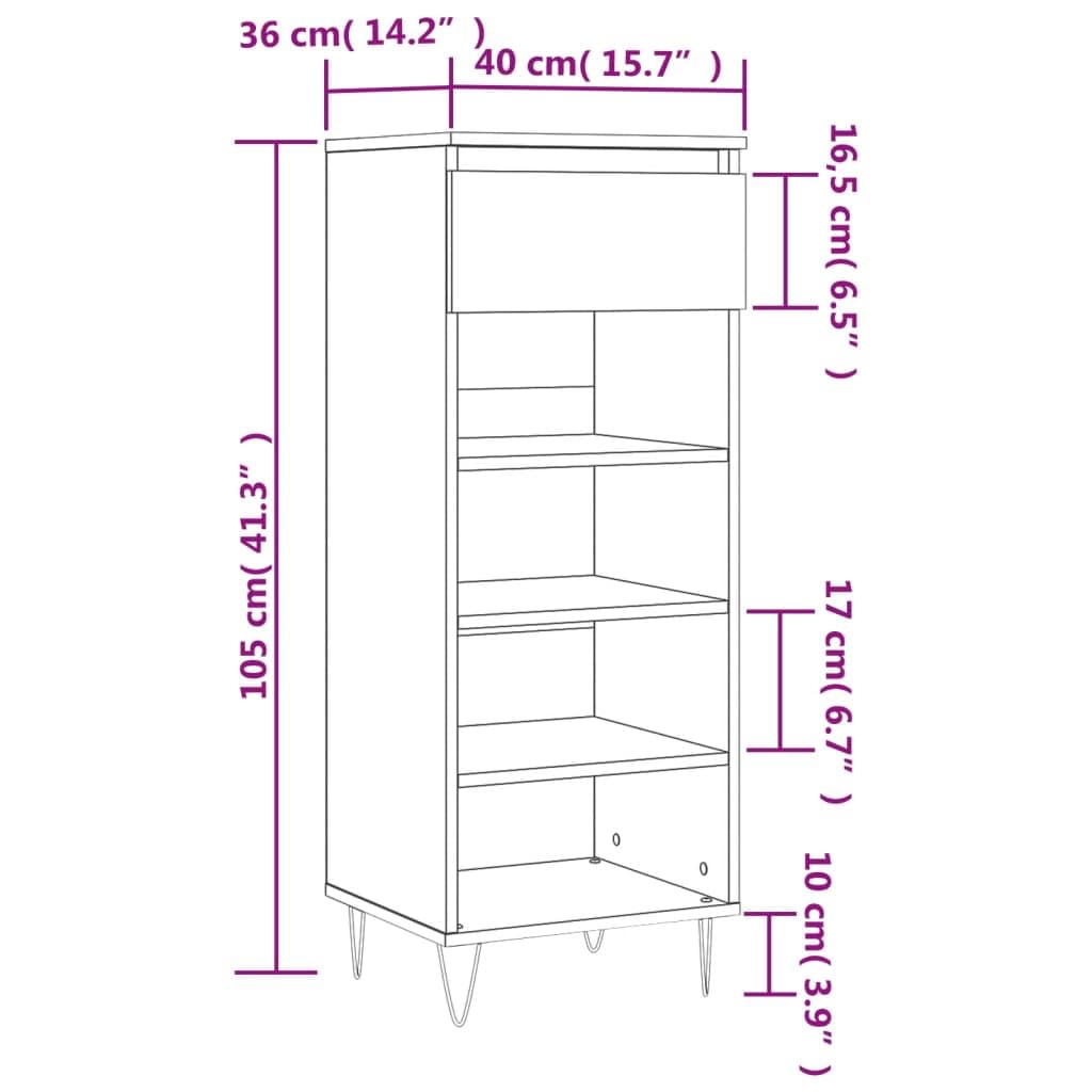 Schuhschrank Hochglanz-Weiß aus Holzwerkstoff 40x36x105 cm mit Metallbeinen, Schuhregal platzsparend, Schuhablage mit Schublade, Schuhständer für Schuhaufbewahrung im Wohnraum