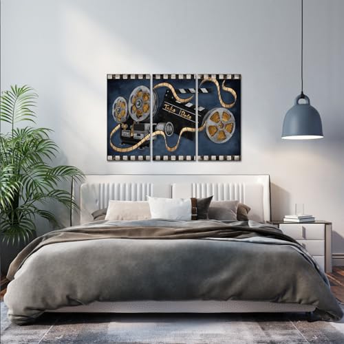 Image of RyounoArt Home Movie Theater Wall Decor Cinema Movie Film Painting Pictures Family Entertainment Media Room Canvas Wall Art Ready to Hang