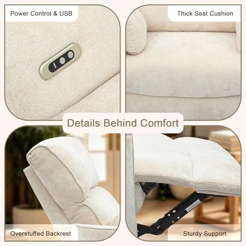 Image of 450lbs Oversized Power Recliner Chair for Big & Tall Adults, Extra Wide Electric Chair with USB & Type-C Ports, Chenille Single Sofa with Pillows for Living Room, Bedroom, Beige