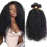 Wahairse Human Hair Bundles 10 12 14 Inch Jerry Curly Bundles Natural Color Human Hair Unprocessed Brazilian Virgin 3 Bundles Quick Weave Human Hair Extensions(1B# Jerry Curly, 10 12 14)