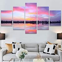SIGNWIN 5 Panel Canvas Wall Art Reflected Sunset for Home Decorations Ready to Hang - 60