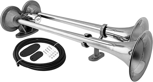 Vixen Horns Bocina de tren para barco/camión/automóvil. Bocina de aire de acero inoxidable impermeable cromada doble trompeta. DB súper ruidosa.