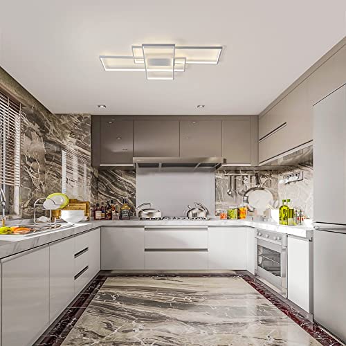 Geadi Dimmable Ceiling Light, 41.3In Flush Mount Ceiling Lamp Remote Control Modern Chandelier, 68W Square White Acrylic Close To Ceiling Light Fixtures For Bedroom Living Room #TOP4