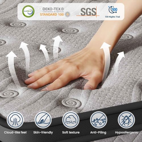 Image of 10 Inch Twin XL Medium Firm Hybrid Mattress, Cooling Gel Memory Foam & Pocket Coils, Motion Isolation, Reinforced Edge Support, Fiberglass-Free, CertiPUR-US Certified, Bed in a Box