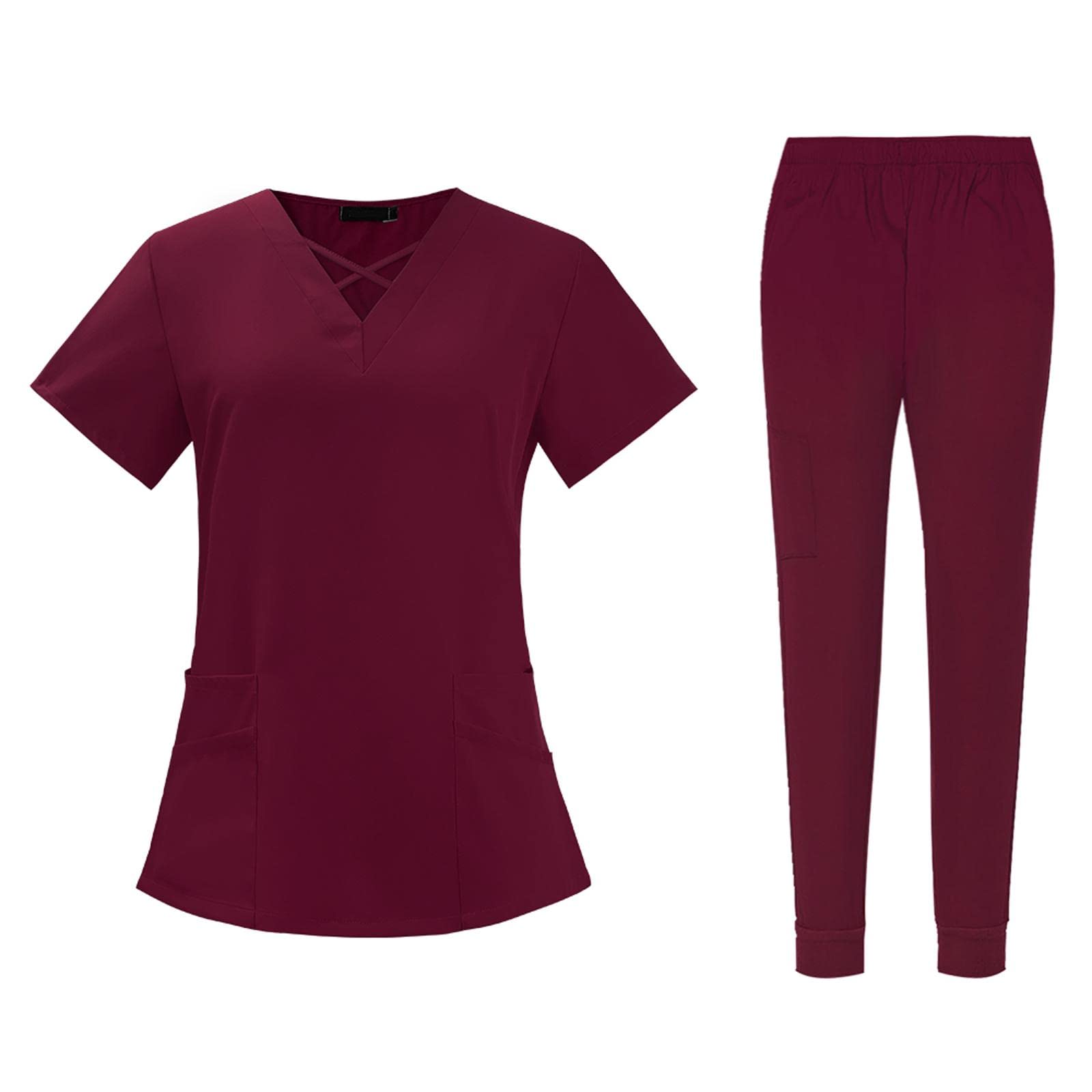 Conjunto de Uniforme Médico para Mujer, Pantalón Cómodos Y Sencillos con Bolsillos. Uniforme de Trabajo para SPA, Asistente de, Jogging Y E, Color rojo en S