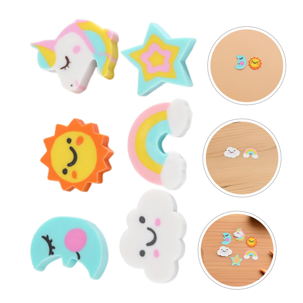 SEWACC 180pièces Gommes Mini pour Garçon Fille Vrac Motifs Étoiles Arc-Ciel Lune Gommes De Dessin Animé pour Crayons Fournitures Scolaires