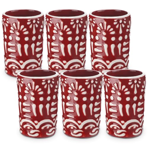 Roshtia 6 Pcs Mexican Tequila Shot Glasses 2 oz Talavera Cups, Terracotta