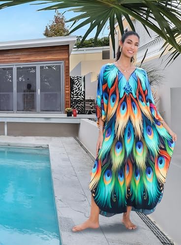 Image of Yanziliu Kaftan Dress for Women,Plus Size Hawaiian Batwing Sleeve Beach Cover Up Summer Swimsuit Dresses
