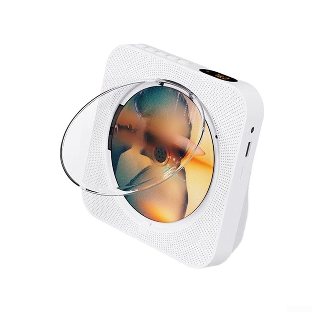 Lettore CD portatile, lettore di dischi musicali compatto con telecomando (bianco) | Telecomando portatile compatto per riproduzione wireless per interni