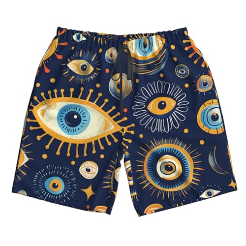 Evil Eye Symbols Dark Blue Unique Vintage Men's Quick Dry Swim Trunks Surfing Beach Mesh Board Shorts 7