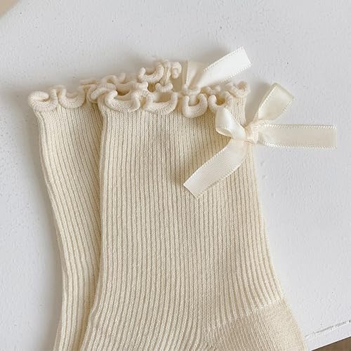 Image of Starella Women's Ruffle Ankle Socks Cute Bow Frilly Lettuce Cotton Crew Dress Sock for Loafers