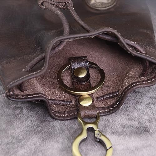 Genuine Leather Drawstring Pouch, Leather Coin Purse Pouch Keychain Mini Vintage Jewelry Key Dice Personality Change Coin Purse Pouch Bag Organizer for Men Women (Yellow)3