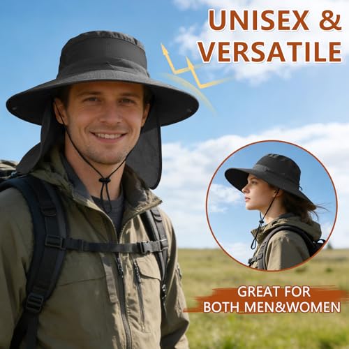 Image of ZOORON Sun Hats for Men Women Fishing Hat with Neck Flap,UPF 50+ Sun Hat Waterproof Wide Brim Bucket Hats for Safari Hiking